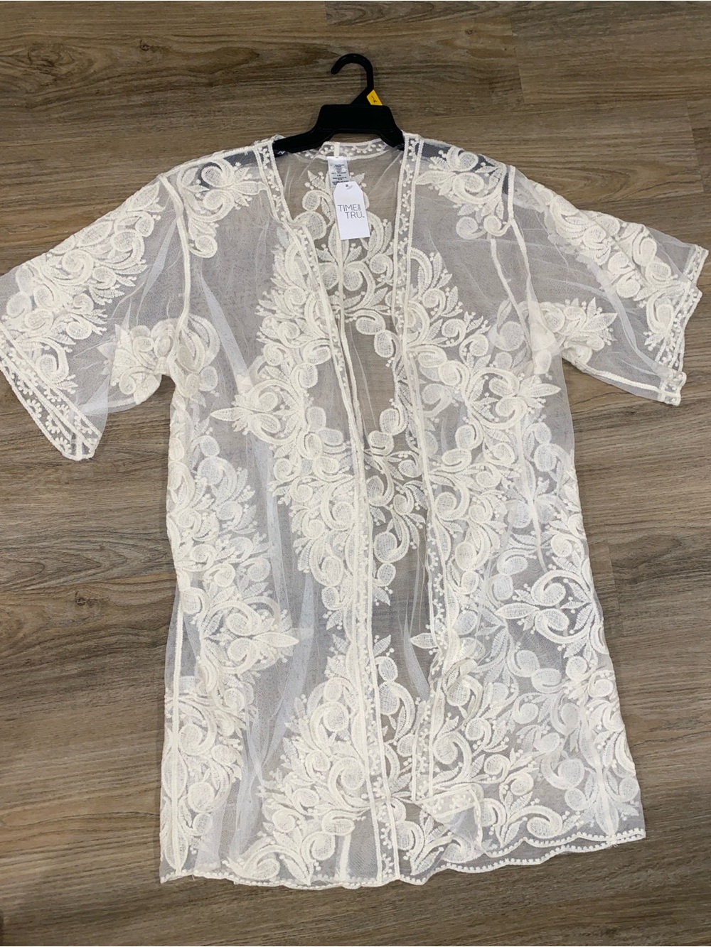 Time and Tru Sheer Ivory Floral Lace Robe